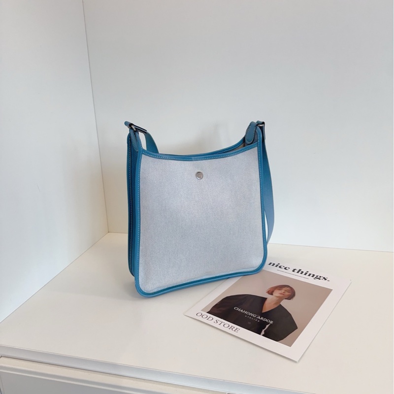 【98新🆕】Hermes vespa 藍色帆布拼皮單肩包 框C-4