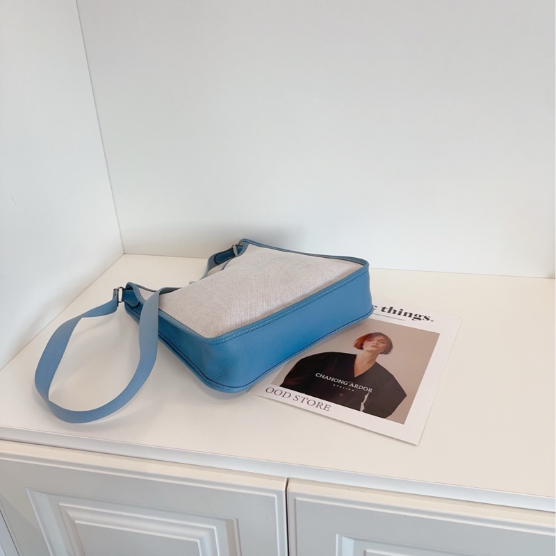 【98新🆕】Hermes vespa 藍色帆布拼皮單肩包 框C-5