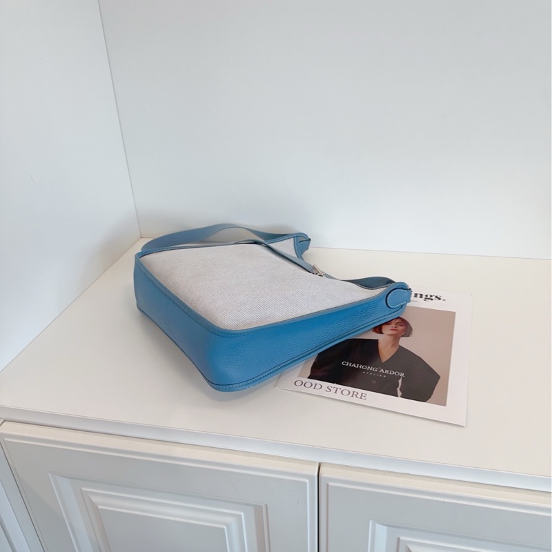 【98新🆕】Hermes vespa 藍色帆布拼皮單肩包 框C-6