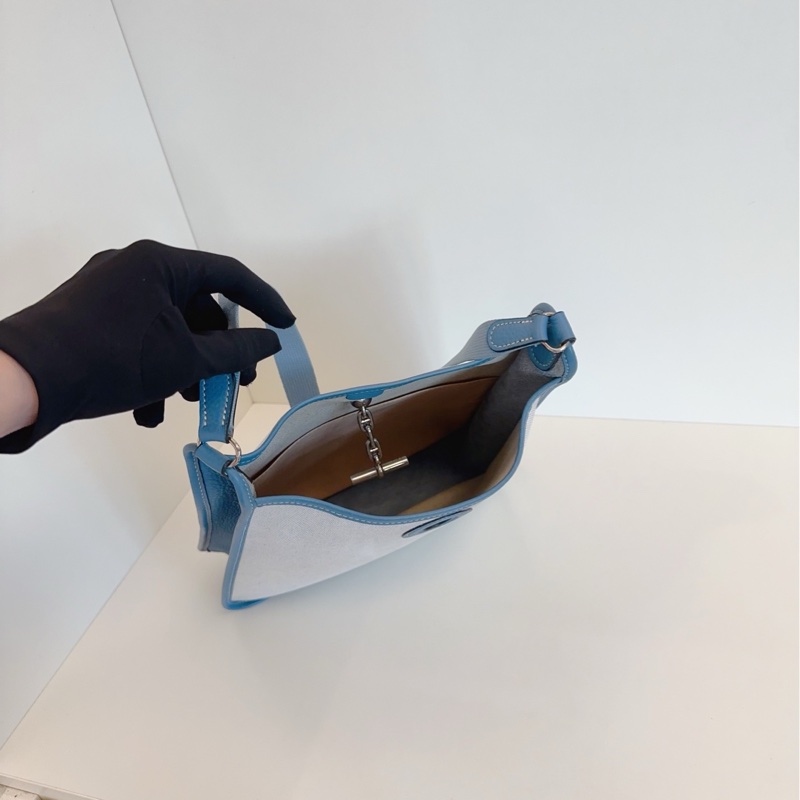 【98新🆕】Hermes vespa 藍色帆布拼皮單肩包 框C-9