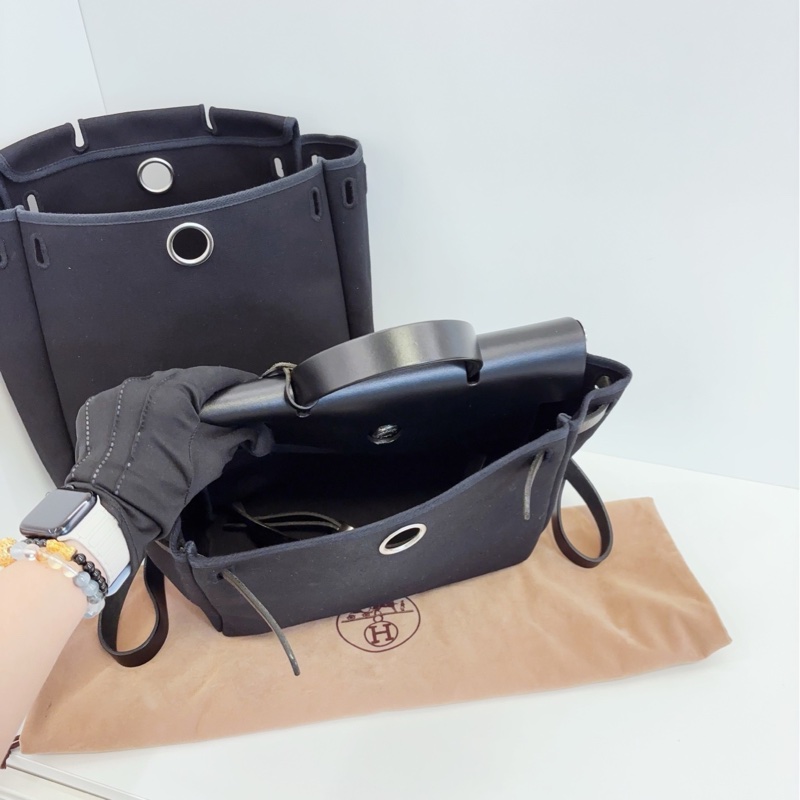 【98新🆕】Hermes herbag 全黑銀扣 帆布拼皮雙肩包-6