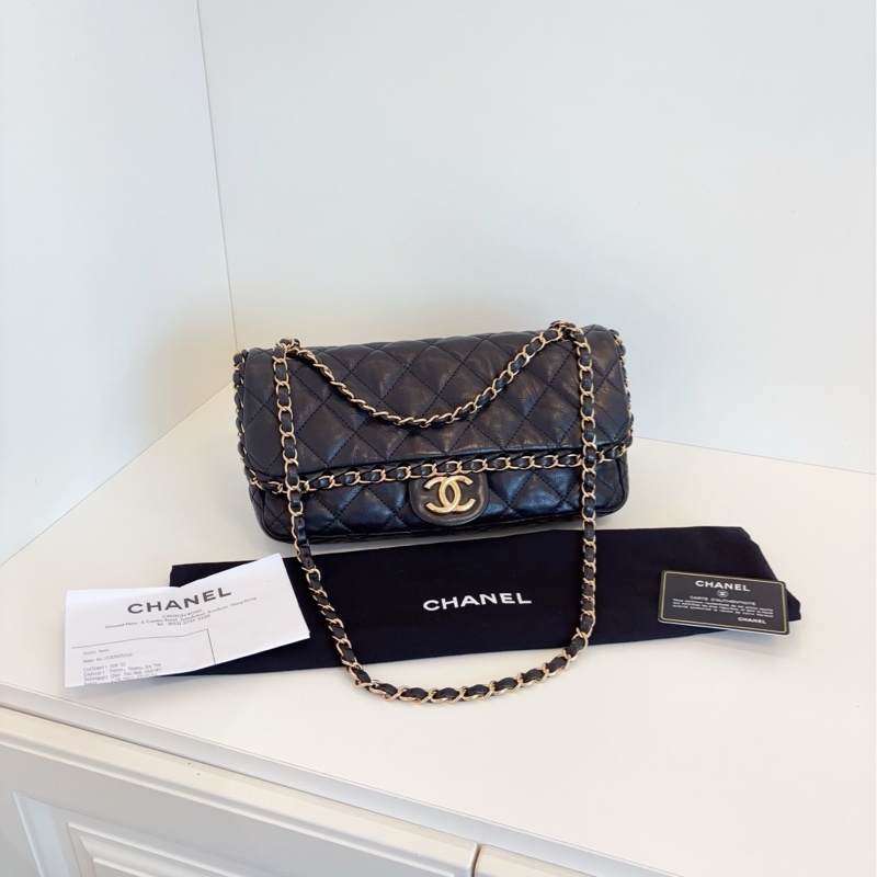 【98+新🆕】Chanel 黑金滾邊鏈條CF Jumbo雙鏈小機場 單肩包-0
