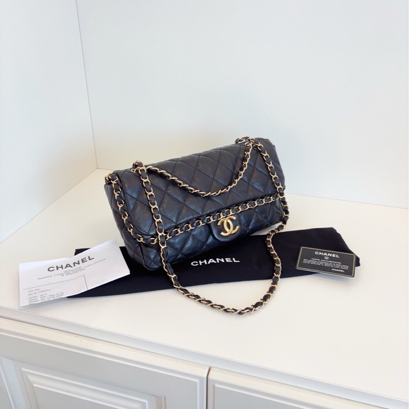 【98+新🆕】Chanel 黑金滾邊鏈條CF Jumbo雙鏈小機場 單肩包-1
