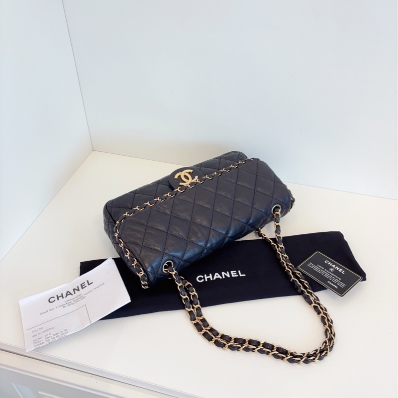 【98+新🆕】Chanel 黑金滾邊鏈條CF Jumbo雙鏈小機場 單肩包-3