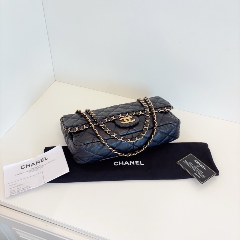 【98+新🆕】Chanel 黑金滾邊鏈條CF Jumbo雙鏈小機場 單肩包-4