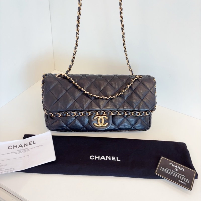 【98+新🆕】Chanel 黑金滾邊鏈條CF Jumbo雙鏈小機場 單肩包-5