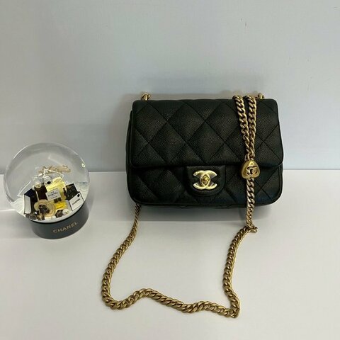 Chanel 愛心調節釦 20公分 黑金荔枝牛 晶片款