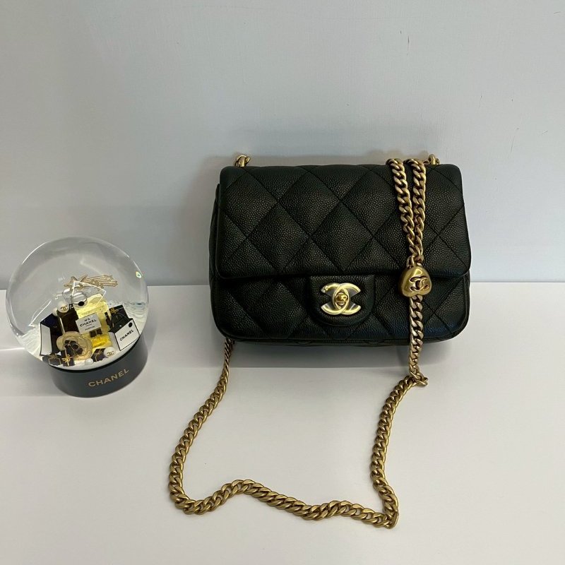 Chanel 愛心調節釦 20公分 黑金荔枝牛 晶片款-0