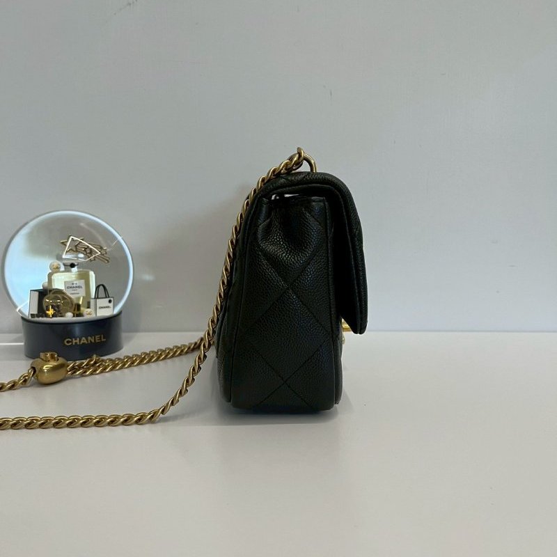 Chanel 愛心調節釦 20公分 黑金荔枝牛 晶片款-2