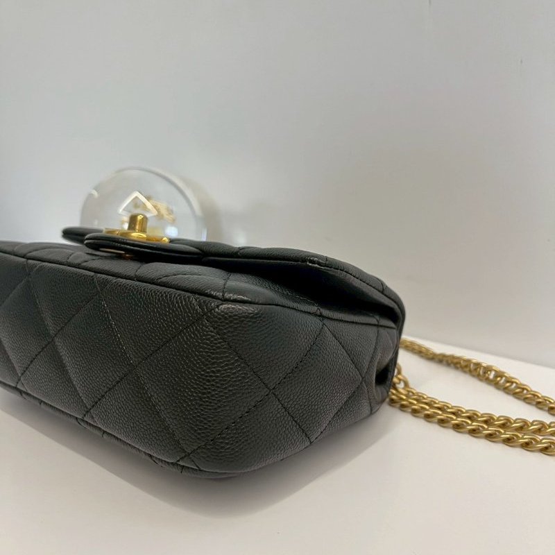 Chanel 愛心調節釦 20公分 黑金荔枝牛 晶片款-6