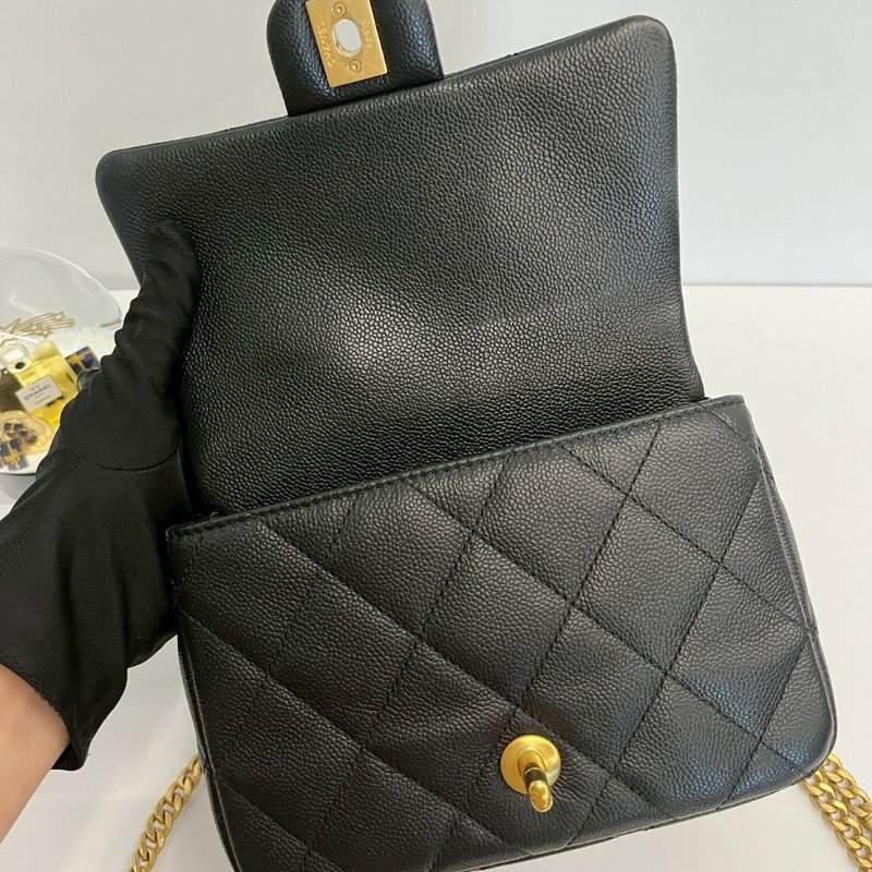 Chanel 愛心調節釦 20公分 黑金荔枝牛 晶片款-7