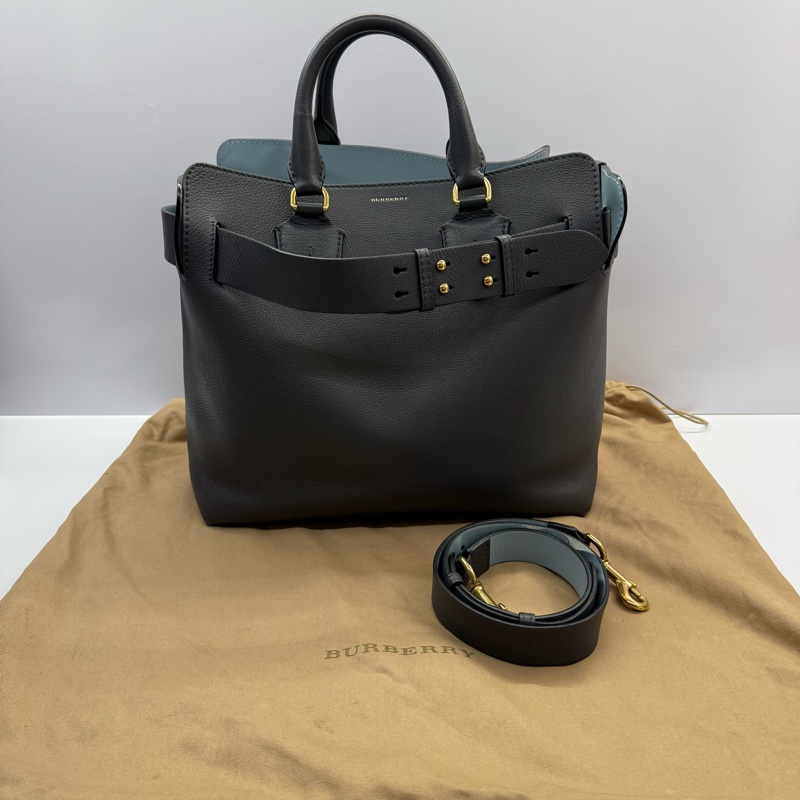 BURBERRY 巴寶莉 灰色牛皮手提肩背2way包 BICOLOR-1