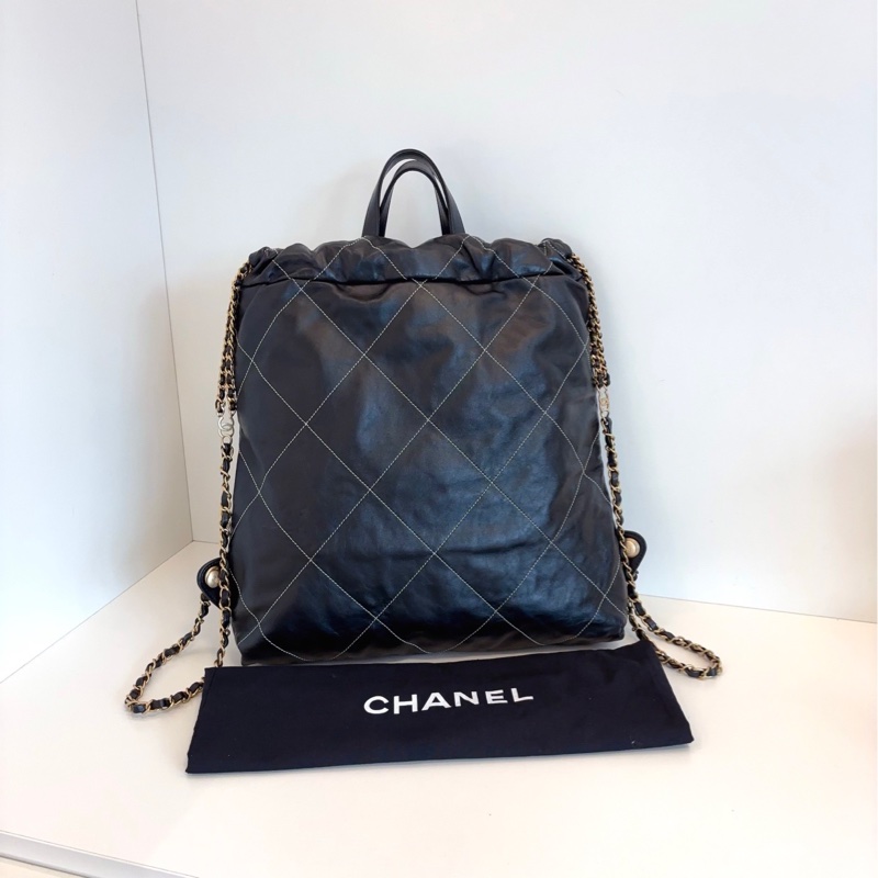 ✨Chanel 22bag 黑金白線外縫後背包 99新 專櫃20🆙-3