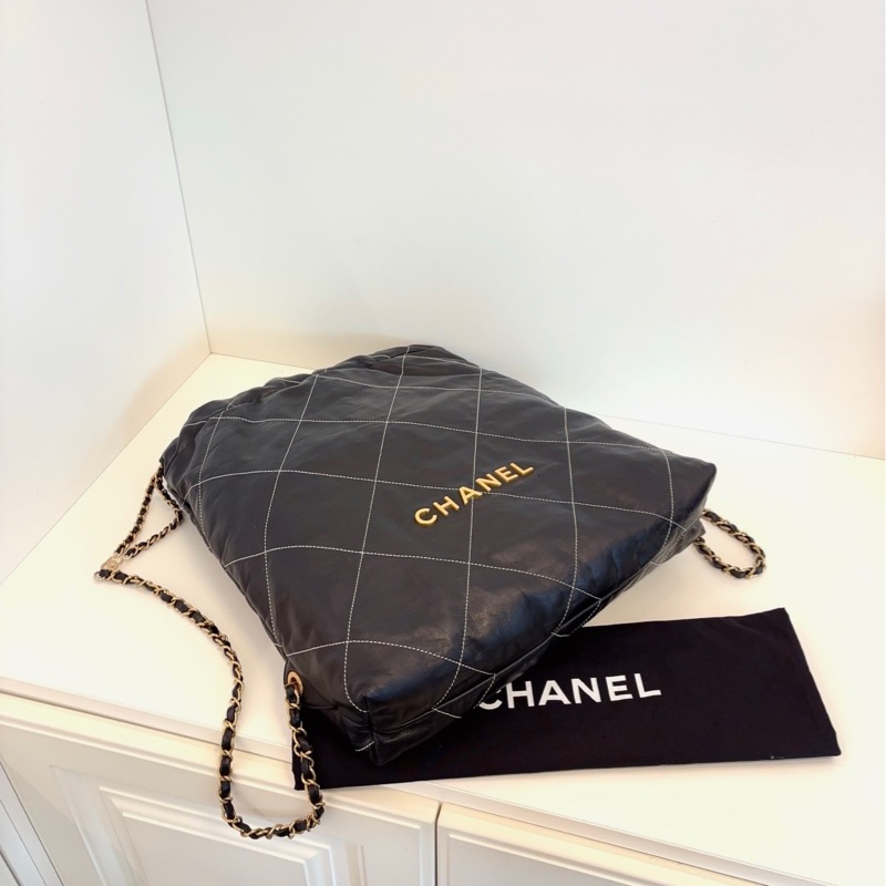 ✨Chanel 22bag 黑金白線外縫後背包 99新 專櫃20🆙-6