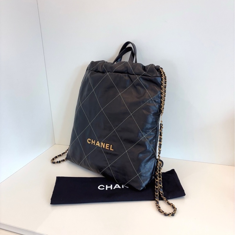 ✨Chanel 22bag 黑金白線外縫後背包 99新 專櫃20🆙-8