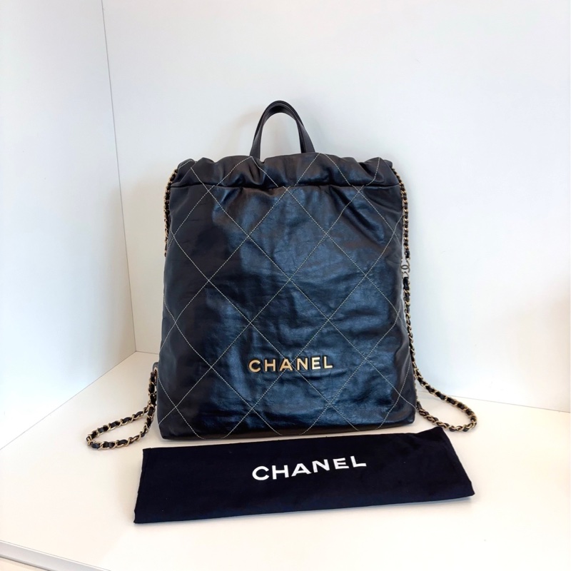 【99新🆕】Chanel黑金22Bag雙肩包 白線外縫菱格-0