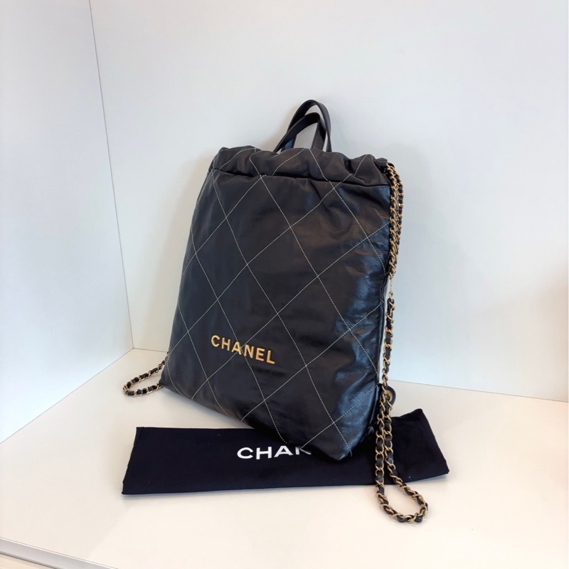 【99新🆕】Chanel黑金22Bag雙肩包 白線外縫菱格-5