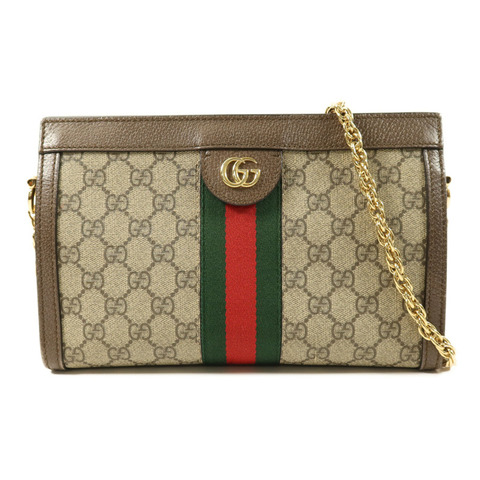 GUCCI 塗層帆布Ophidia GG金扣鏈帶肩背袋