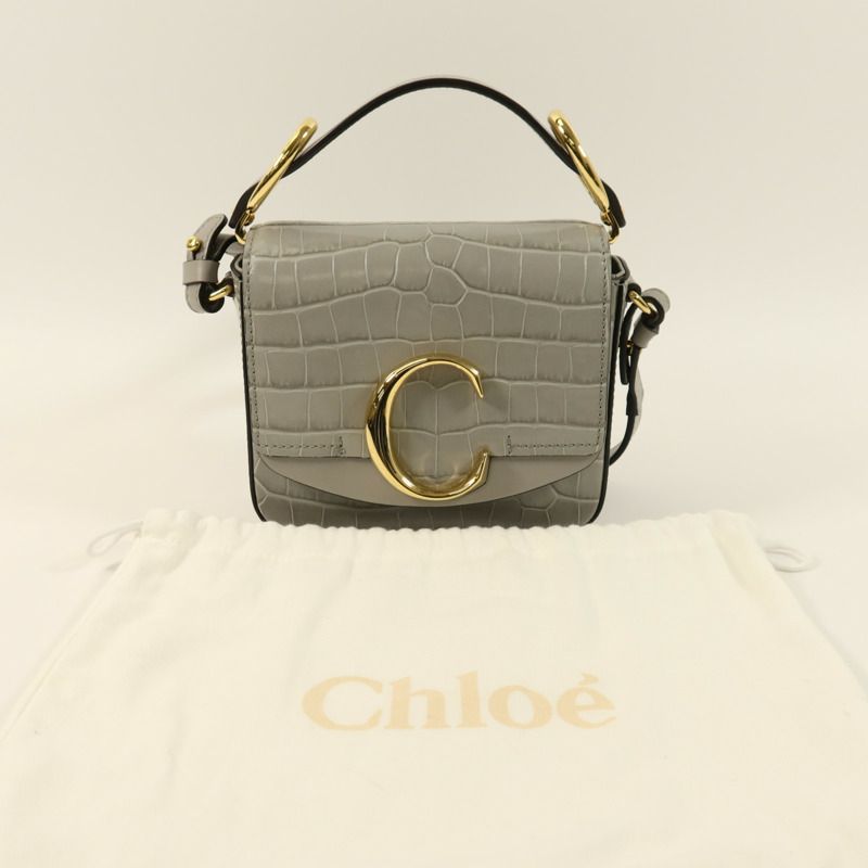 Chloe 牛皮皮革Mini C Bag金扣手挽肩背兩用袋-3
