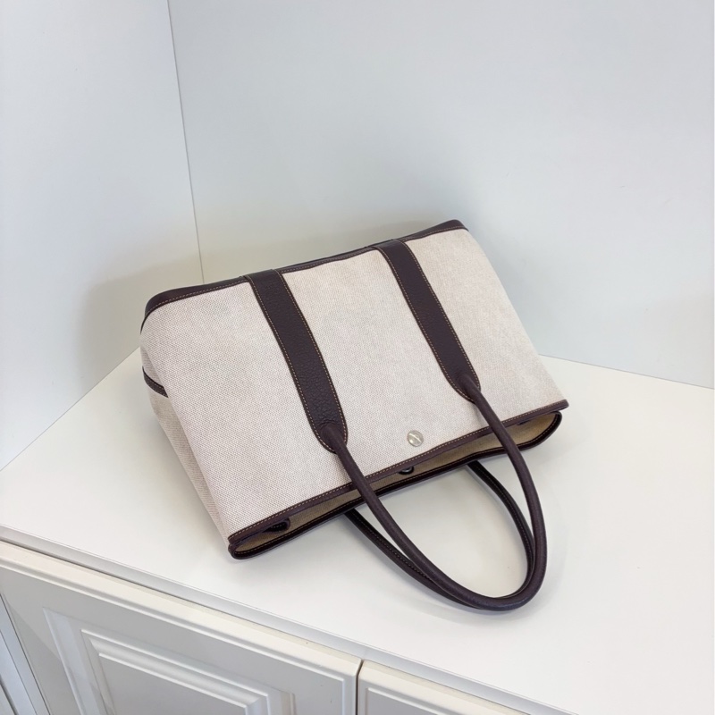 【98新🆕】Hermes GardenParty GP36 米黃白帆布拼深棕烏木皮🪵花園包 手提包-3