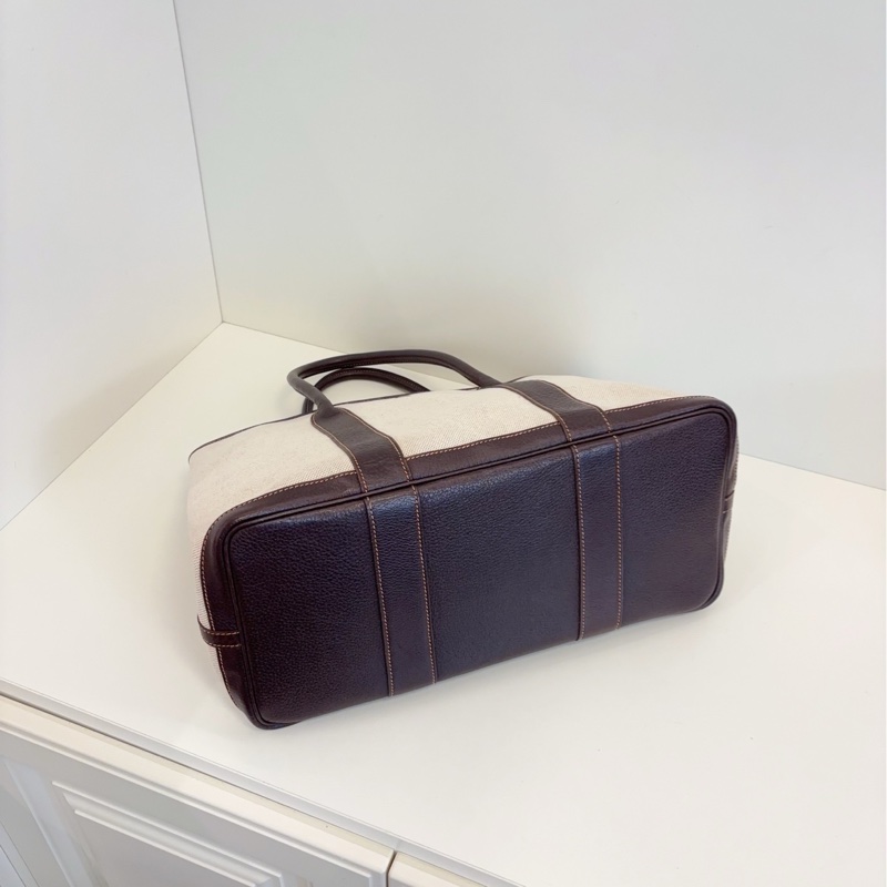 【98新🆕】Hermes GardenParty GP36 米黃白帆布拼深棕烏木皮🪵花園包 手提包-4