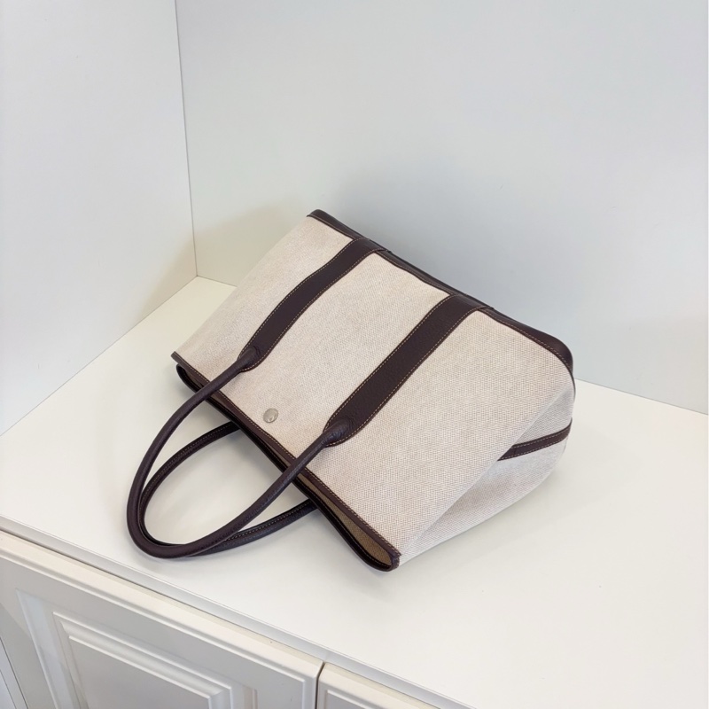 【98新🆕】Hermes GardenParty GP36 米黃白帆布拼深棕烏木皮🪵花園包 手提包-5