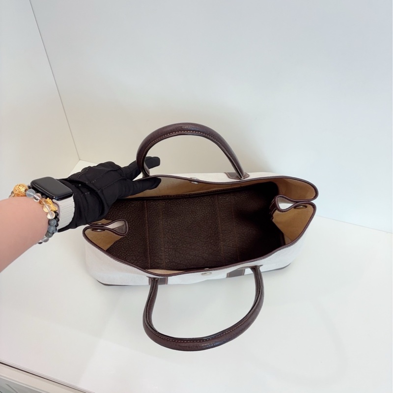 【98新🆕】Hermes GardenParty GP36 米黃白帆布拼深棕烏木皮🪵花園包 手提包-6
