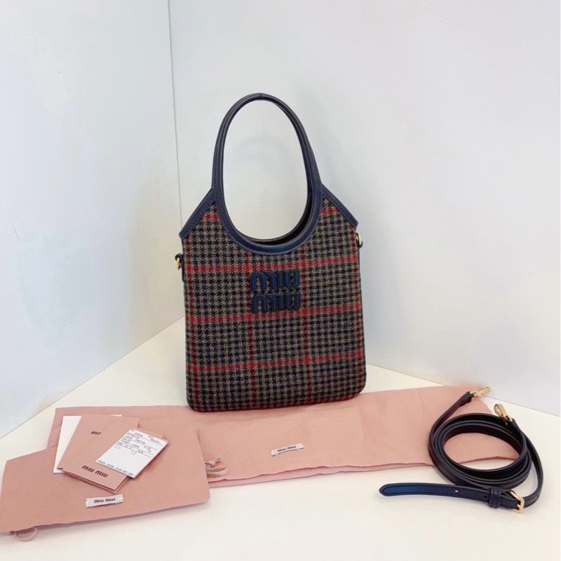 【閒置品🆕】MiuMiu 24日本限定千鳥格紋毛呢mini Ivy 單肩包-0