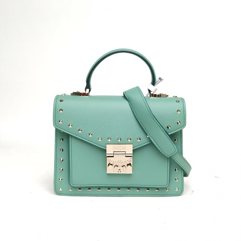 MCM 綠色牛皮鉚釘手提斜挎包