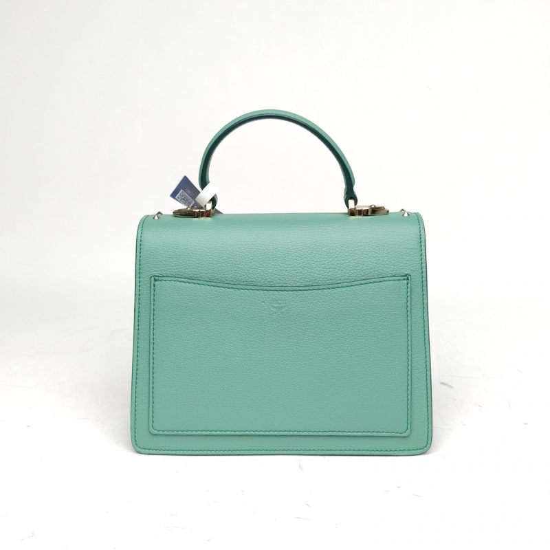 MCM 綠色牛皮鉚釘手提斜挎包-2