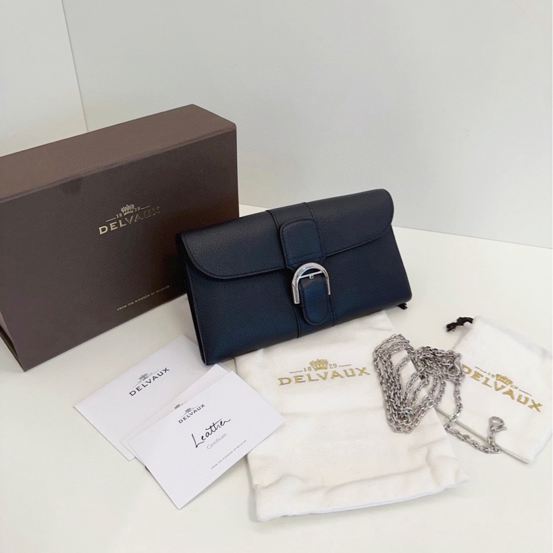 【閒置全套🆕】Delvaux 黑銀Long Wallet woc鏈條包斜挎包-1