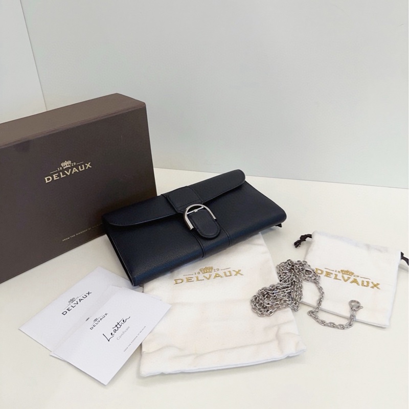 【閒置全套🆕】Delvaux 黑銀Long Wallet woc鏈條包斜挎包-3