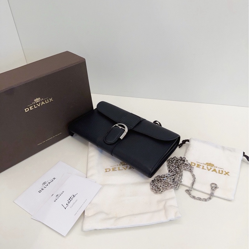 【閒置全套🆕】Delvaux 黑銀Long Wallet woc鏈條包斜挎包-4