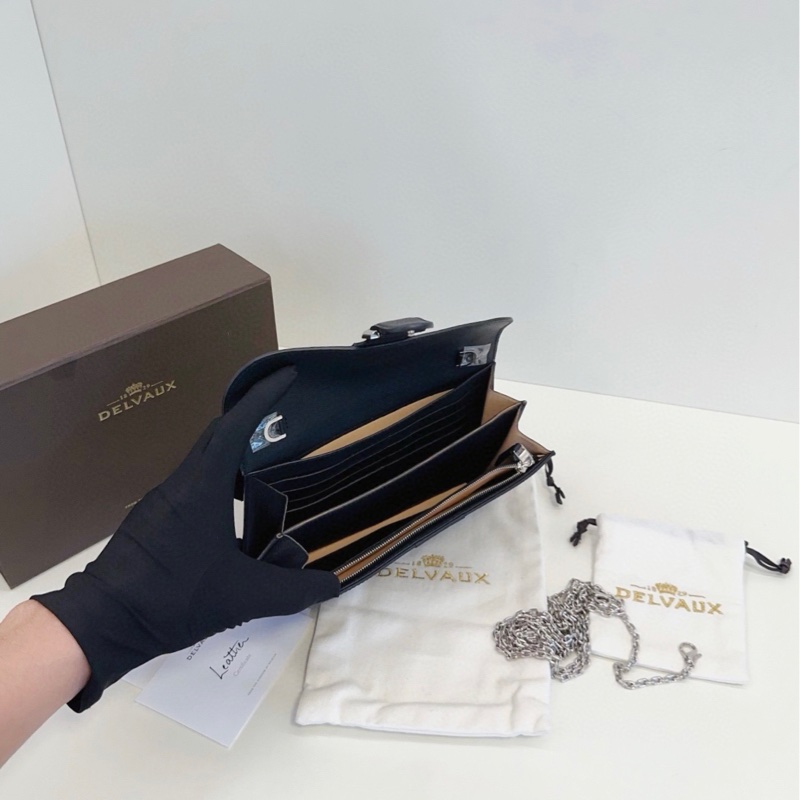 【閒置全套🆕】Delvaux 黑銀Long Wallet woc鏈條包斜挎包-5