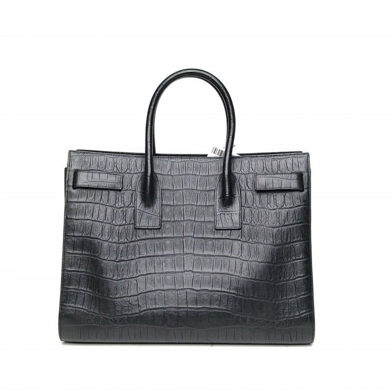 SAINT LAURENT ClassicSacDeJour風琴包大號40/鱷魚壓紋黑色牛皮肩背包-2