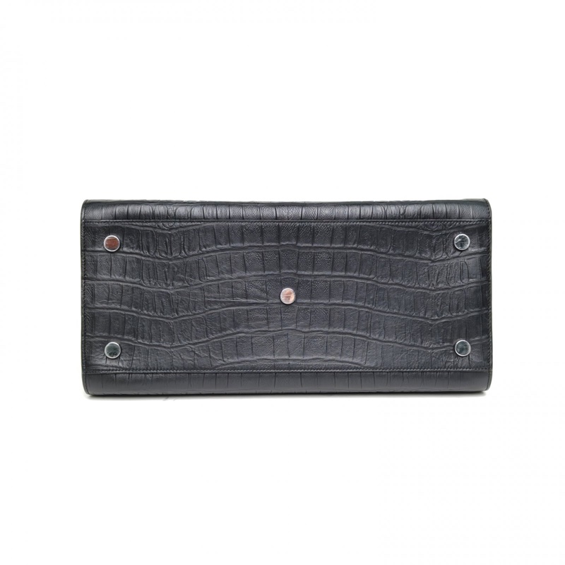 SAINT LAURENT ClassicSacDeJour風琴包大號40/鱷魚壓紋黑色牛皮肩背包-3