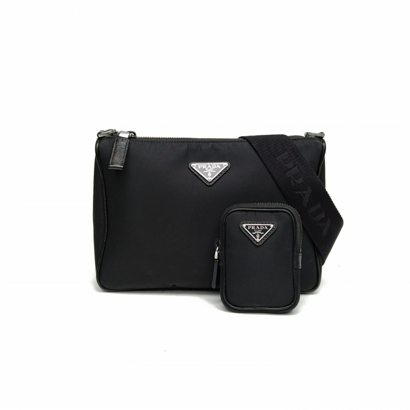 PRADA 黑色尼龍三合一斜挎包-0