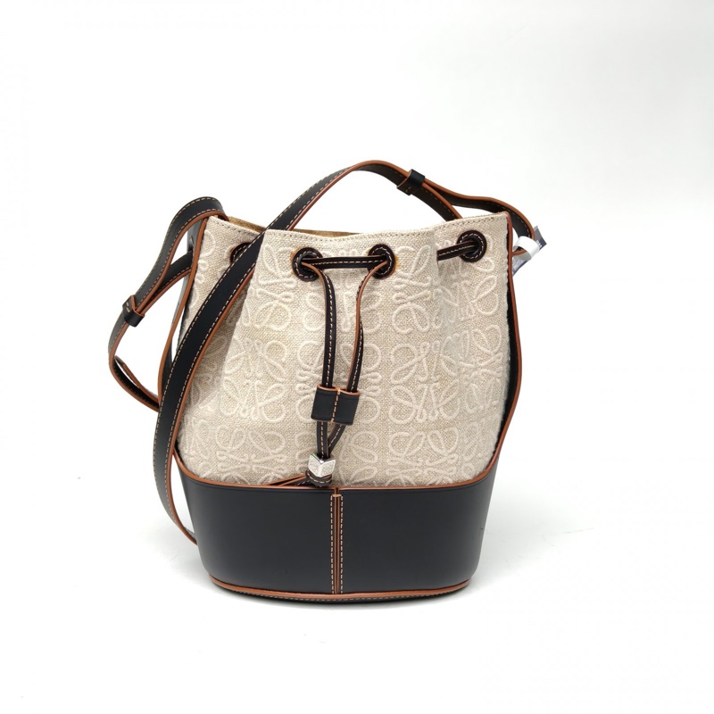 LOEWE Balloon水桶包中號老花牛皮/亞麻肩背包-2