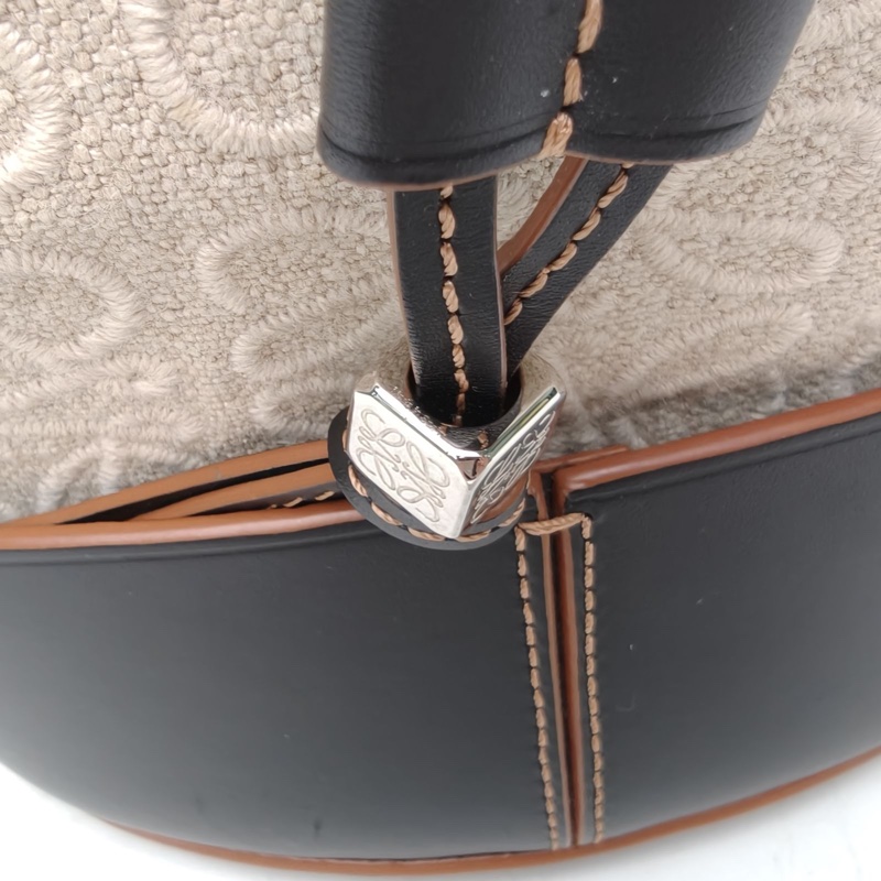 LOEWE Balloon水桶包中號老花牛皮/亞麻肩背包-4