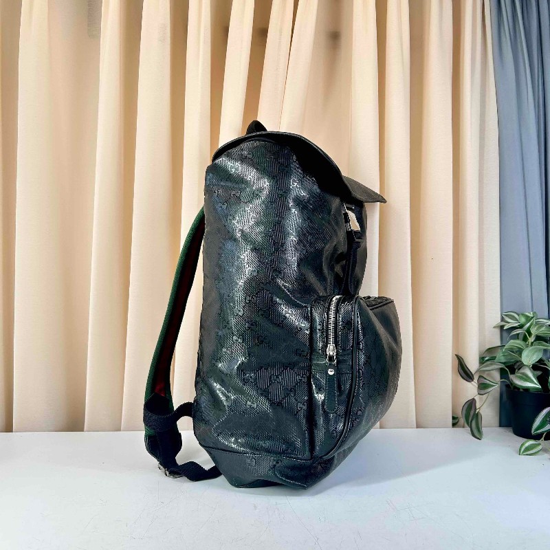 Gucci/古馳雙肩包 黑色PVC水晶皮雙肩包 經典GG老花紋路，紅綠織帶配色，三防面料防水耐用，大容量旅行包，金屬扣件完好，空間十足，男女同款-3