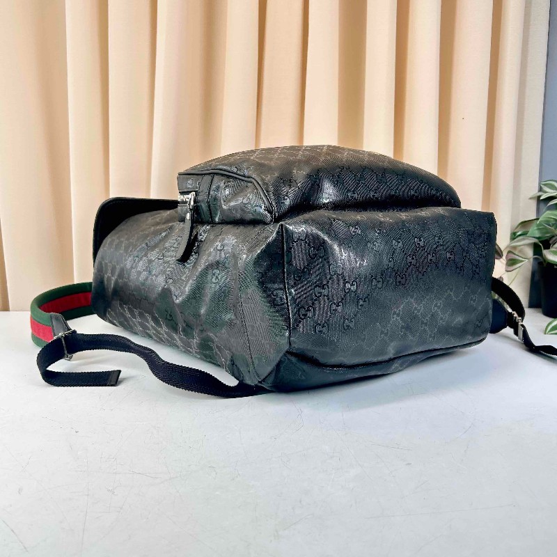 Gucci/古馳雙肩包 黑色PVC水晶皮雙肩包 經典GG老花紋路，紅綠織帶配色，三防面料防水耐用，大容量旅行包，金屬扣件完好，空間十足，男女同款-7