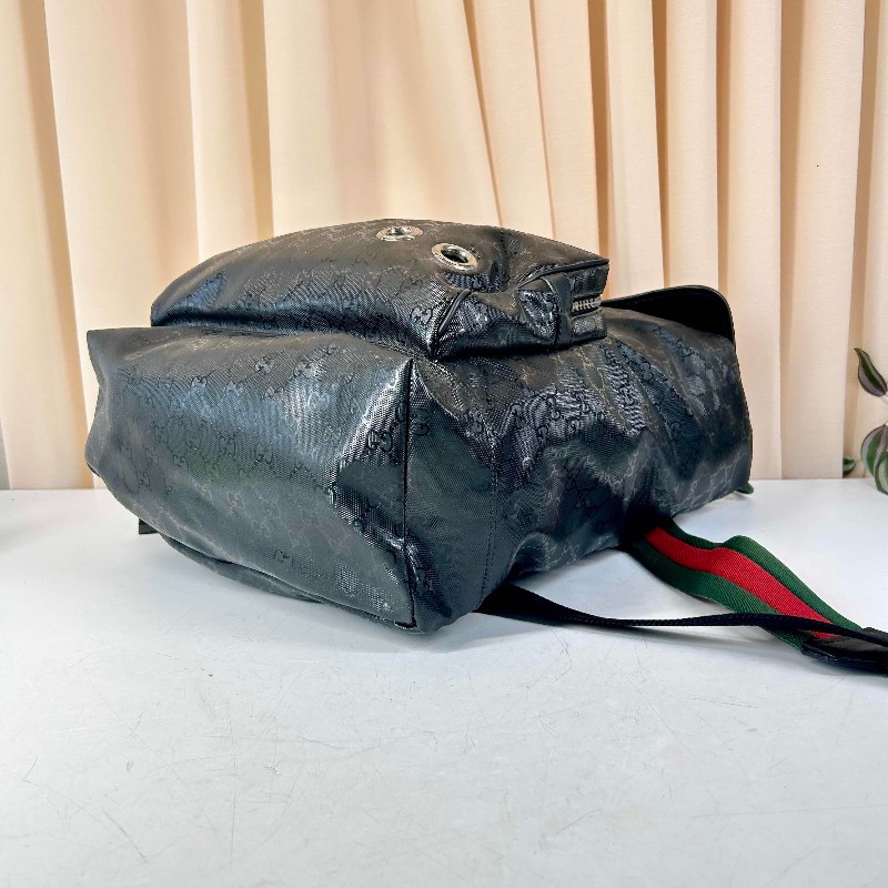 Gucci/古馳雙肩包 黑色PVC水晶皮雙肩包 經典GG老花紋路，紅綠織帶配色，三防面料防水耐用，大容量旅行包，金屬扣件完好，空間十足，男女同款-8
