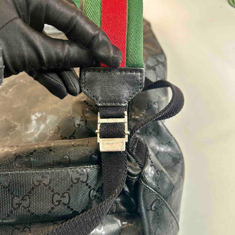 Gucci/古馳雙肩包 黑色PVC水晶皮雙肩包 經典GG老花紋路，紅綠織帶配色，三防面料防水耐用，大容量旅行包，金屬扣件完好，空間十足，男女同款-15