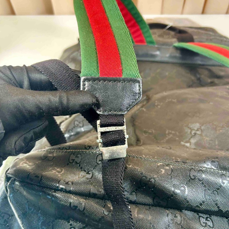 Gucci/古馳雙肩包 黑色PVC水晶皮雙肩包 經典GG老花紋路，紅綠織帶配色，三防面料防水耐用，大容量旅行包，金屬扣件完好，空間十足，男女同款-16