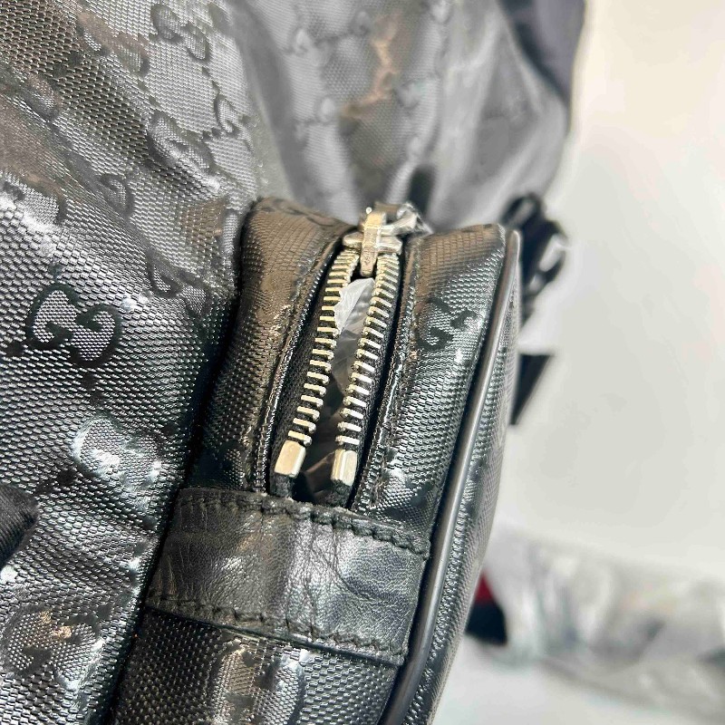 Gucci/古馳雙肩包 黑色PVC水晶皮雙肩包 經典GG老花紋路，紅綠織帶配色，三防面料防水耐用，大容量旅行包，金屬扣件完好，空間十足，男女同款-18