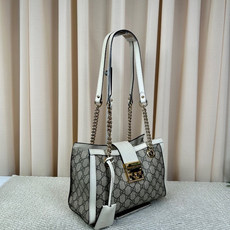 古馳Gucci Padlock系列 小托特包單肩包 老花拼白色牛皮 白色超美百搭 包身輕便 超實用百搭 永不過時-2