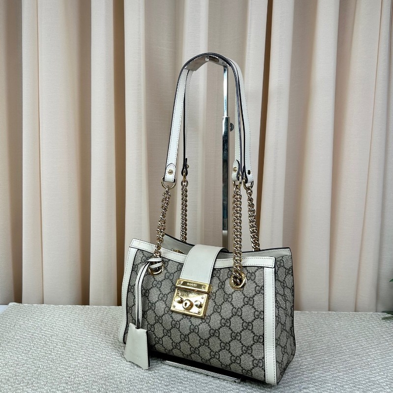 古馳Gucci Padlock系列 小托特包單肩包 老花拼白色牛皮 白色超美百搭 包身輕便 超實用百搭 永不過時-3