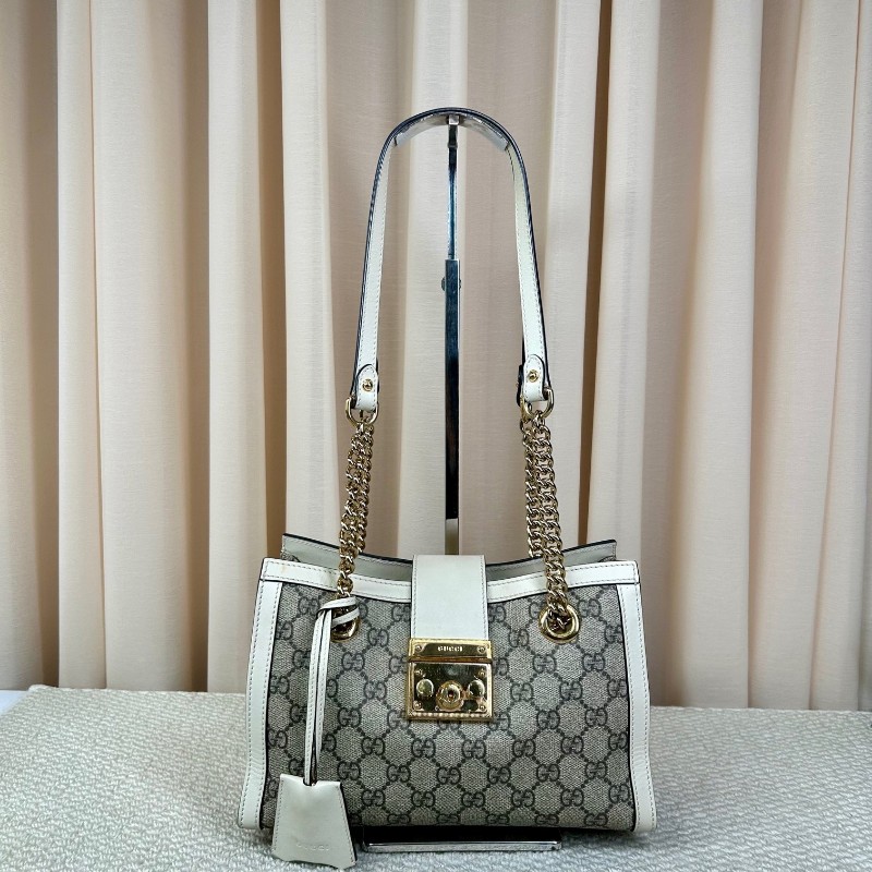 古馳Gucci Padlock系列 小托特包單肩包 老花拼白色牛皮 白色超美百搭 包身輕便 超實用百搭 永不過時-5