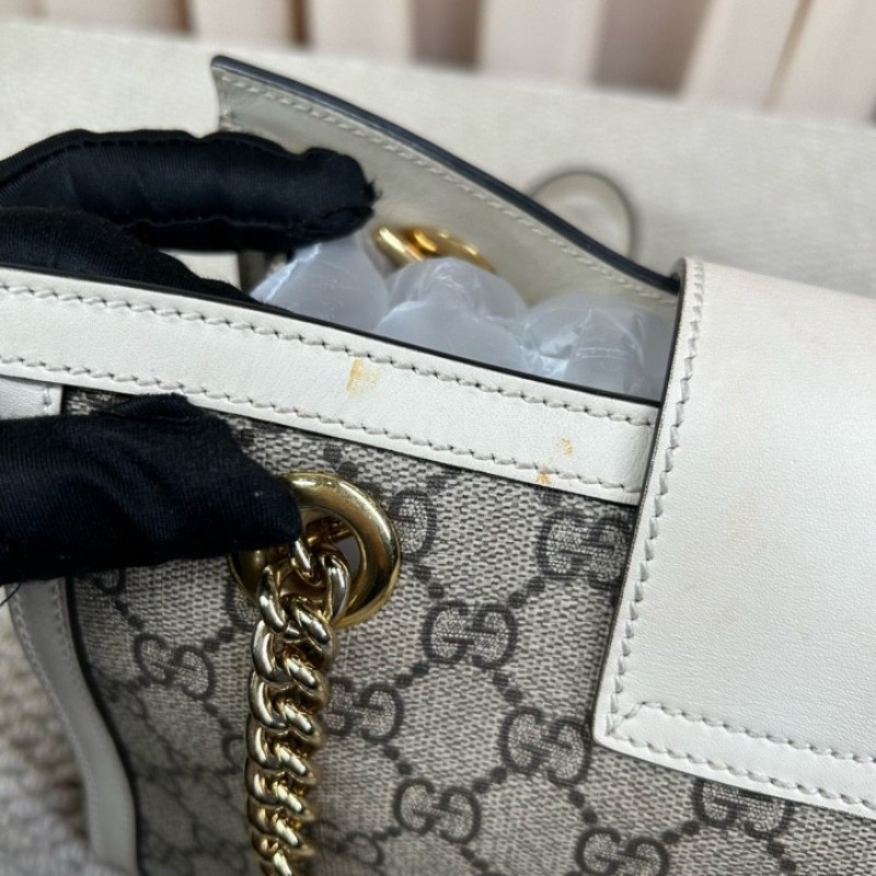 古馳Gucci Padlock系列 小托特包單肩包 老花拼白色牛皮 白色超美百搭 包身輕便 超實用百搭 永不過時-13