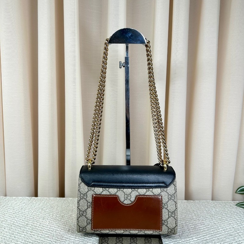 古馳Gucci Padlock黑金月光寶盒 經典老花拼接黑皮 金色鎖頭+鏈條肩帶 單肩斜挎都ok 日常通勤容量夠用-1